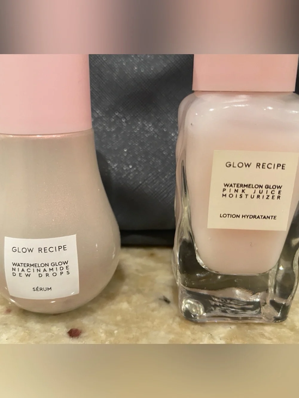 Glow Recipe Pink Primer & Hydrating Serum Duo with Mally makeup pouch